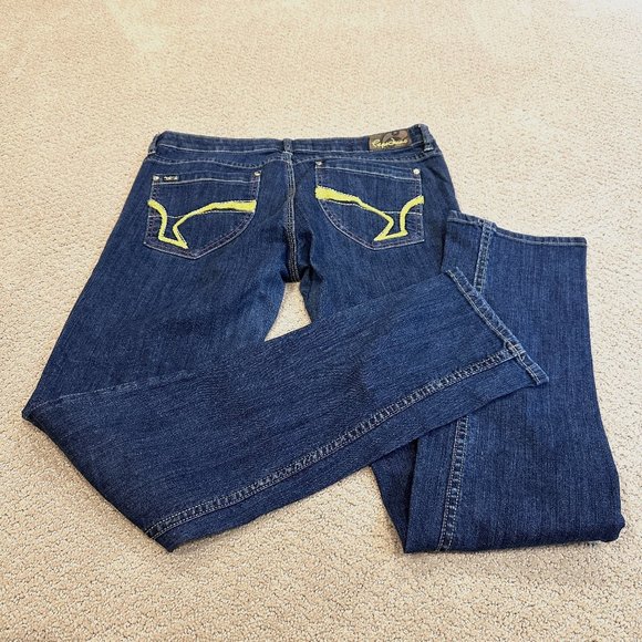 Vintage Pepe Jeans Straight Leg Low Rise 90s Y2K Fuzzy Embroidery Unisex Size 32 - Picture 1 of 14